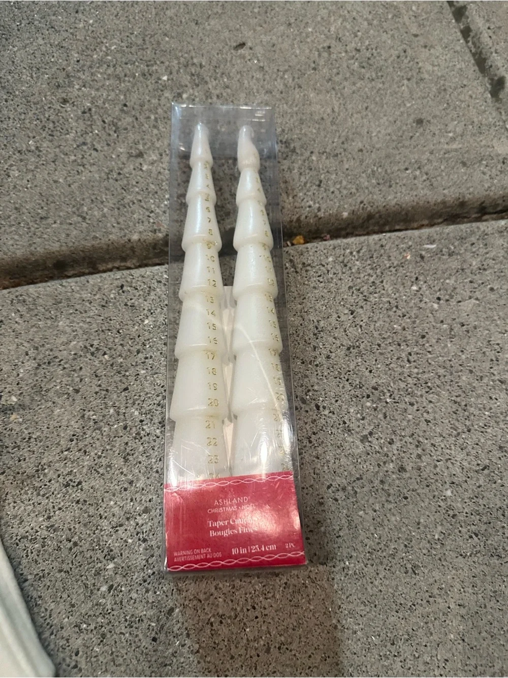 Ashland White Spiral Taper Candles with Gold Numbering Accents